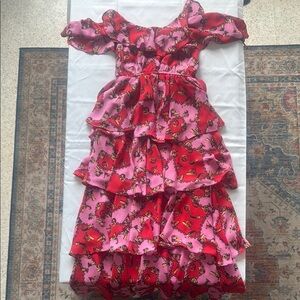 Chains Ruffle Dress in Pink and Red